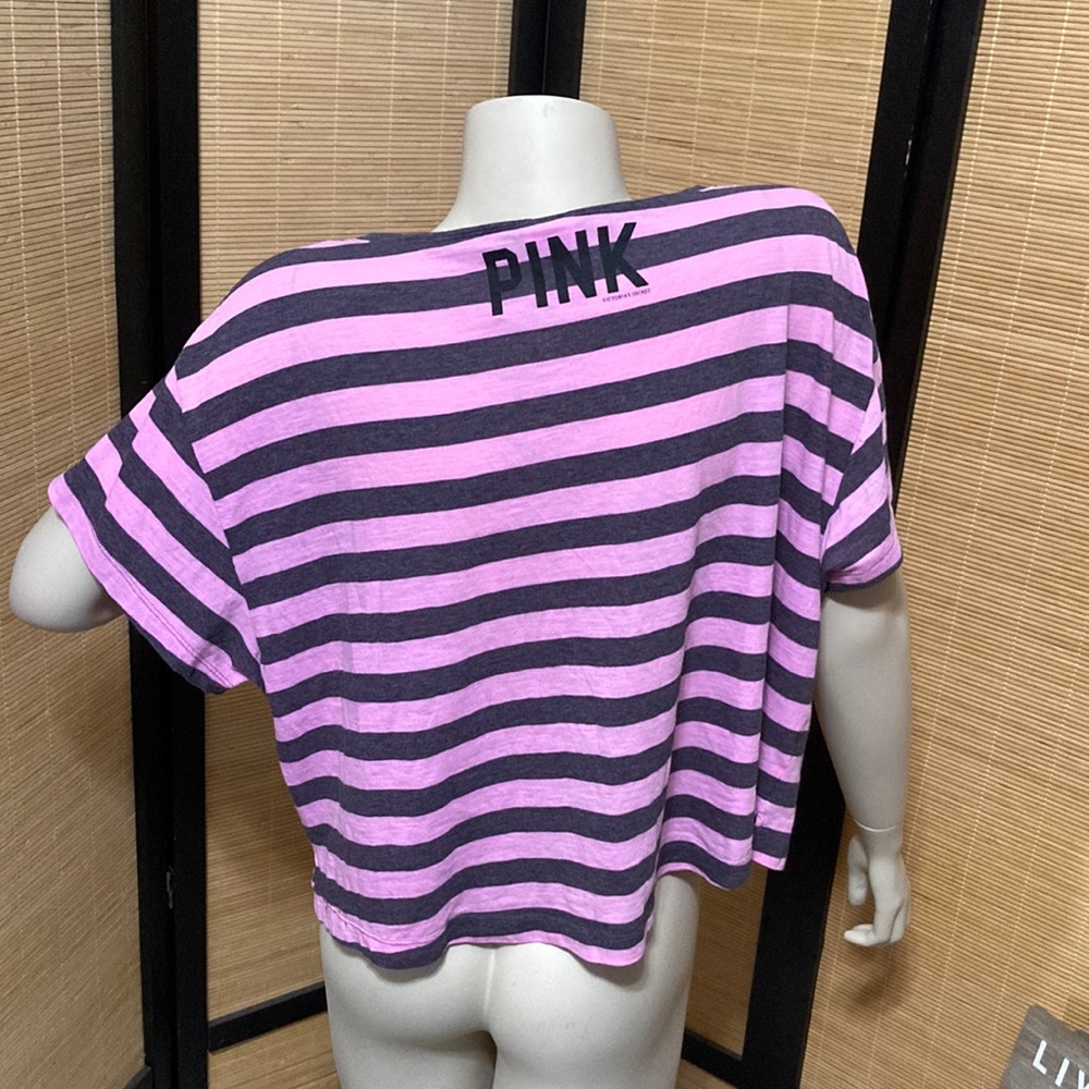 PINK crop striped top fair condition - Picture 1 of 8